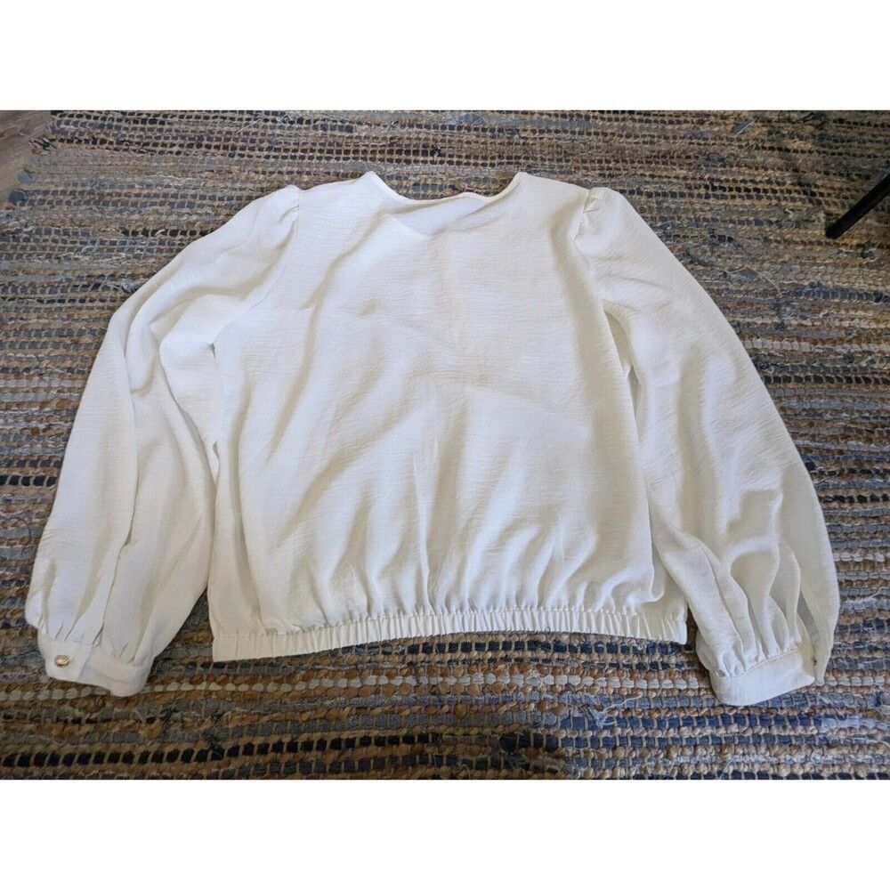 Tommy Hilfiger XL White Textured Drawstring Shirt Top Gold Zip Up Logo - Picture 8 of 8